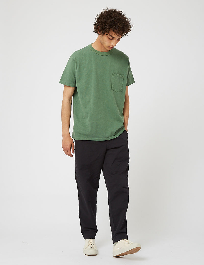 Velva Sheen Pigment Gefärbt USA Made T-Shirt (Tasche) - Salbeigrün
