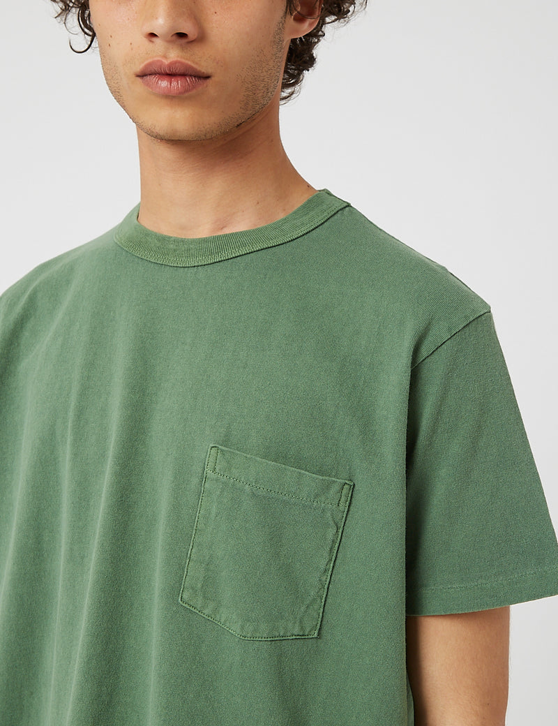 Velva Sheen Pigment Gefärbt USA Made T-Shirt (Tasche) - Salbeigrün