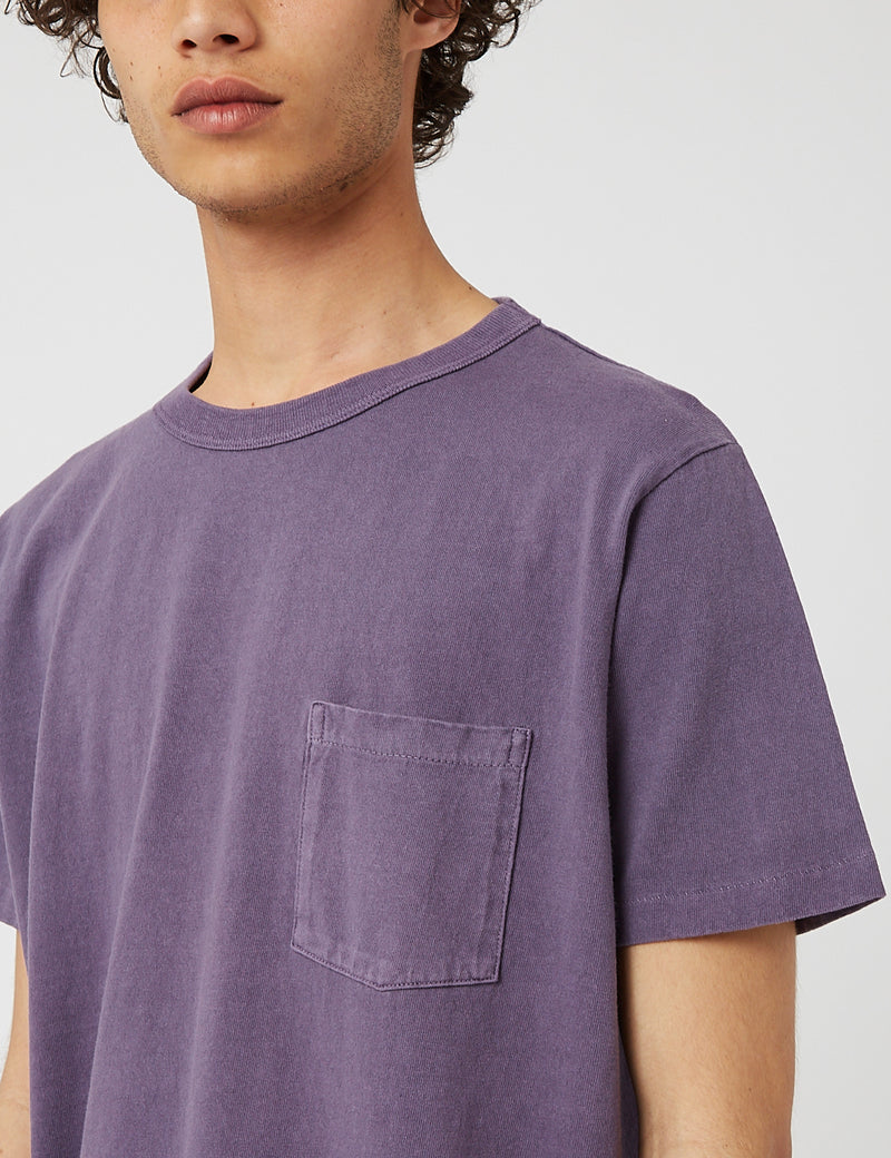 Velva Sheen Pigment Dyed USA Made Tシャツ（ポケット）-スペースパープル