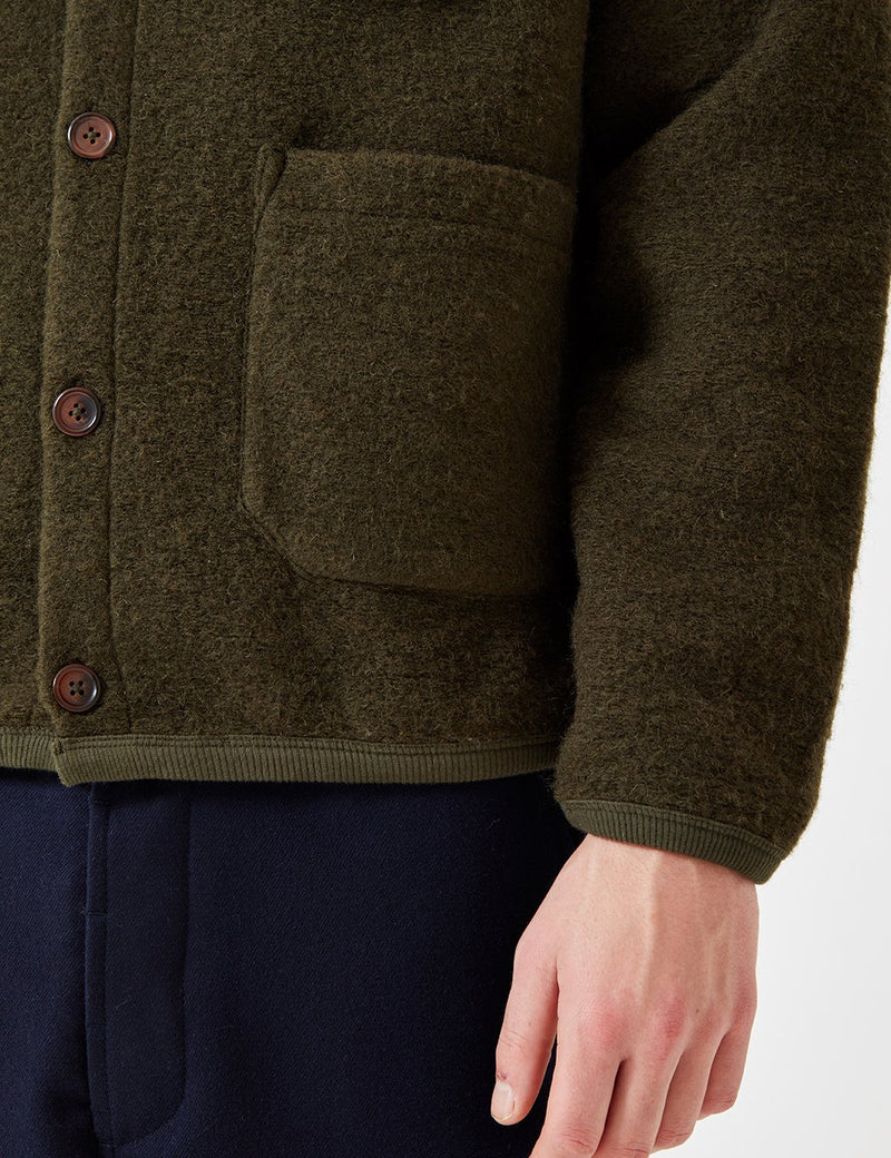 Universal Works Cardigan (Wool Fleece) - Olive Green