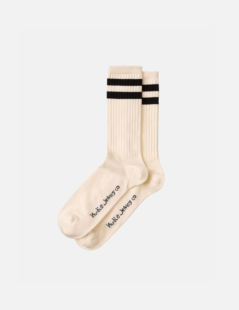 Nudie Amundsson Sport Socks - Off White/Navy Blue