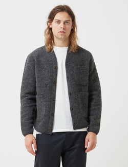 Universal Works Cardigan (Wool Fleece) - Charcoal Grey