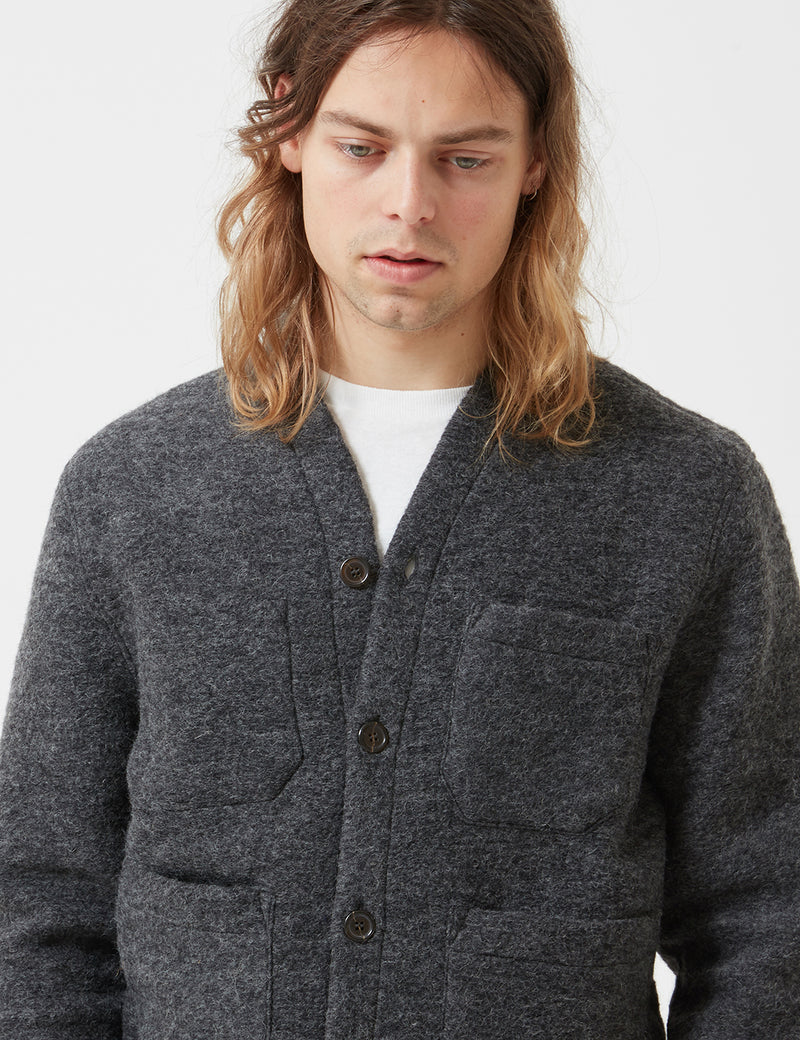 Universal Works Cardigan (Wool Fleece) - Charcoal Grey