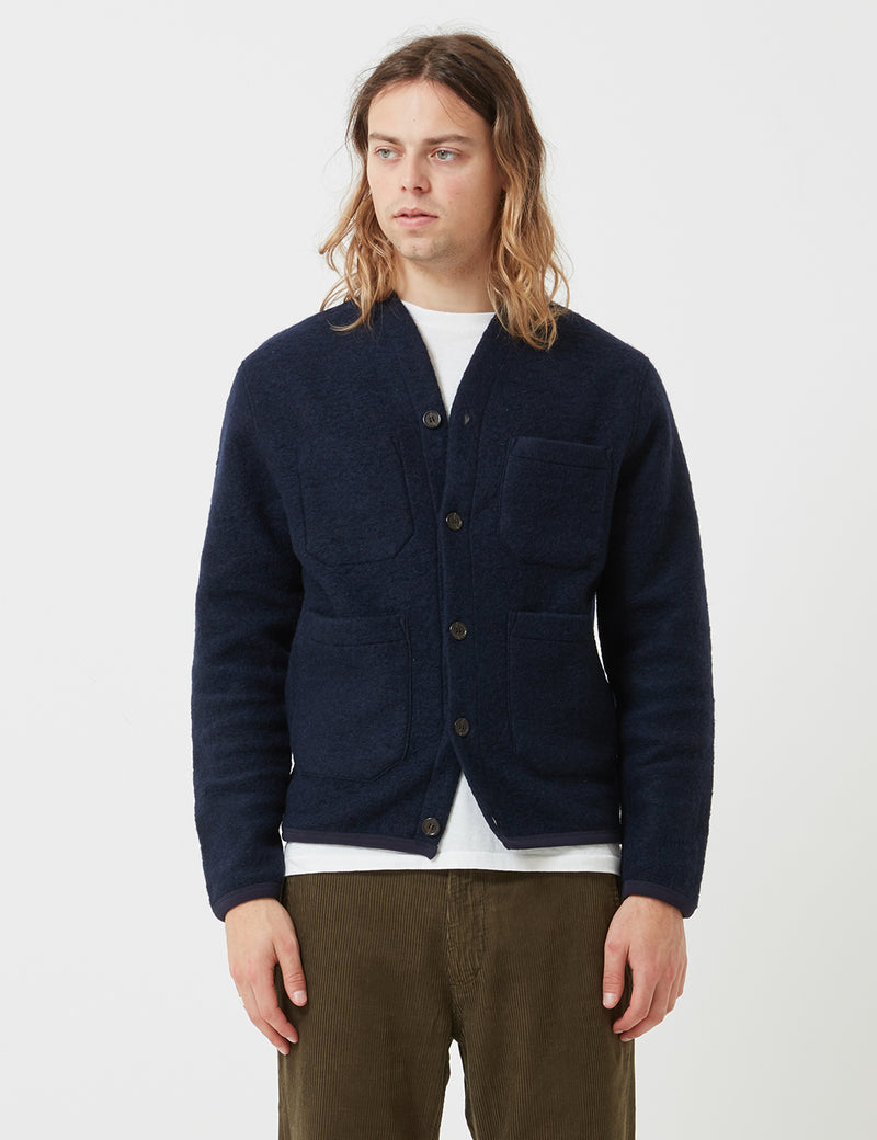 Universal Works Cardigan (Wool Fleece) - Navy Blue