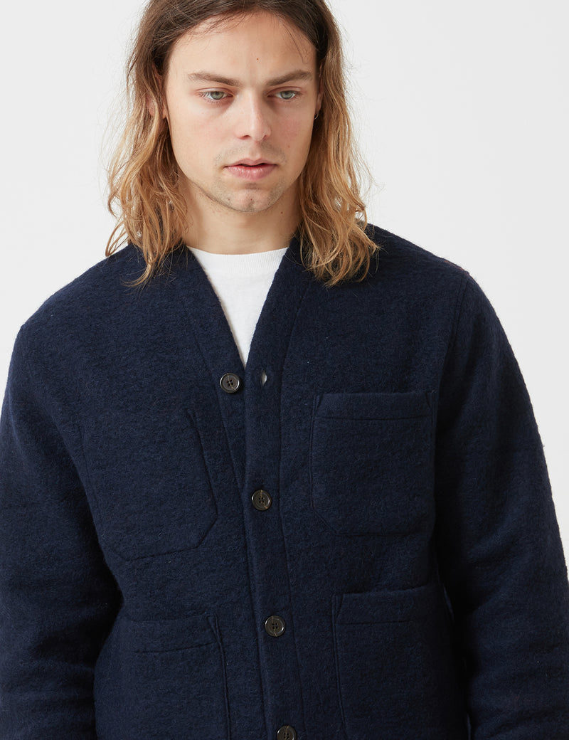 Universal Works Cardigan (Wool Fleece) - Navy Blue