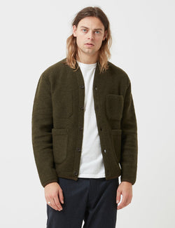 Universal Works Cardigan (Wool Fleece) - Olive Green