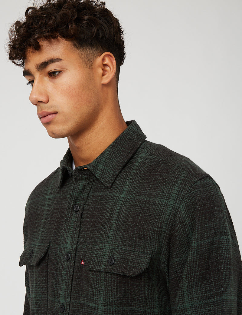 Levis Classic Worker Plaid Overshirt - Pine Needle Green