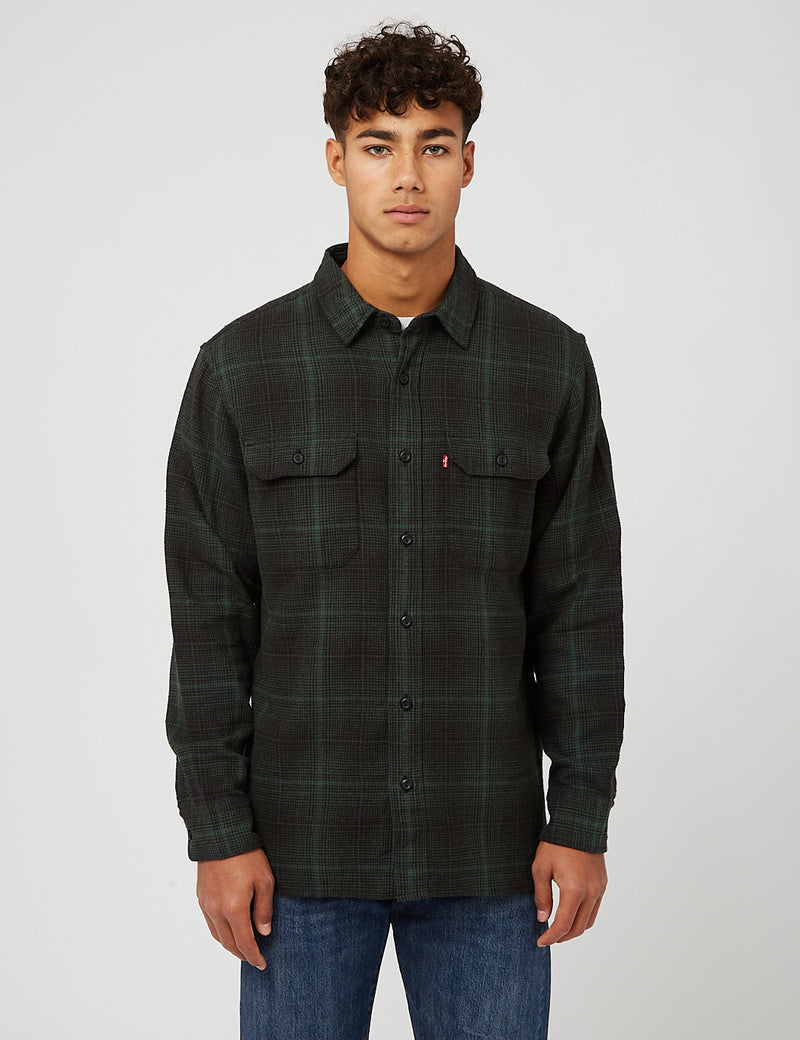 Levis Classic Worker Plaid Overshirt - Pine Needle Green