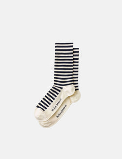 Nudie Olsson Breton Stripe Socks - Off White/Navy Blue