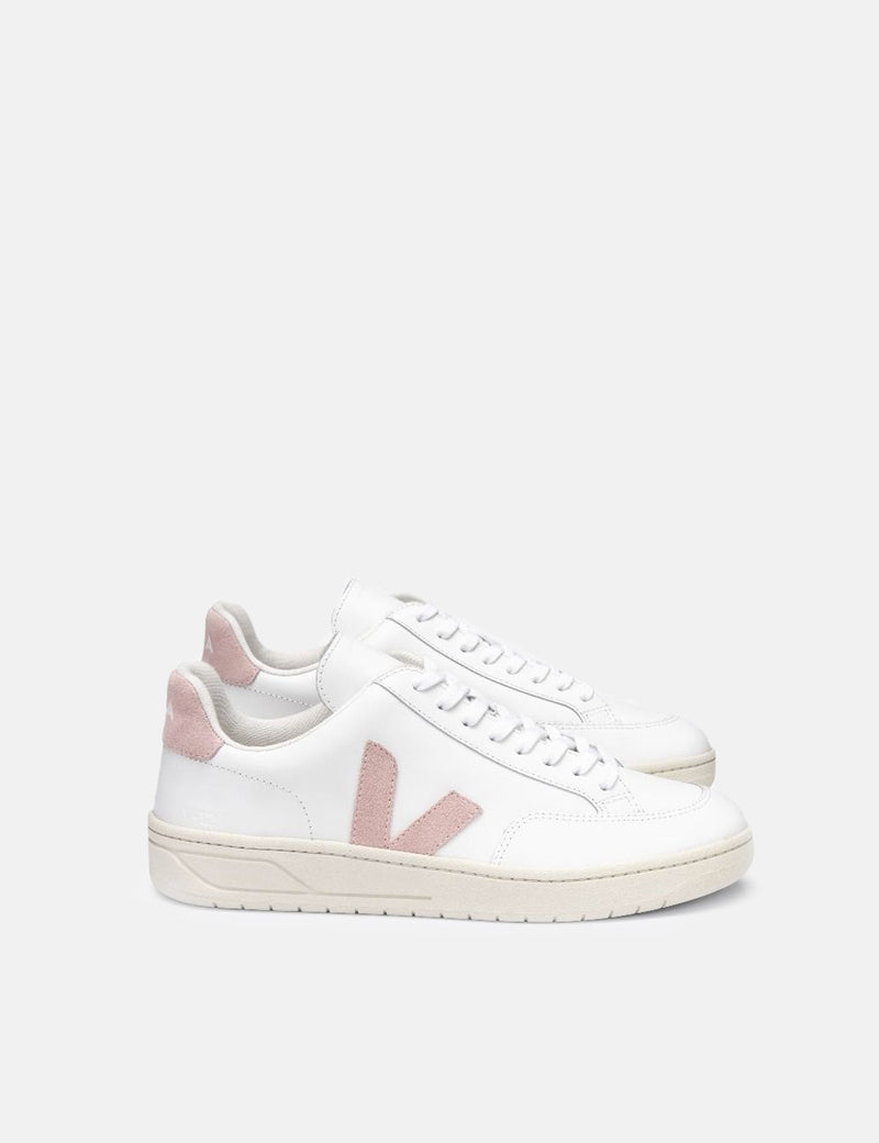 Womens Veja V-12 Leather Trainers - Extra White/Babe