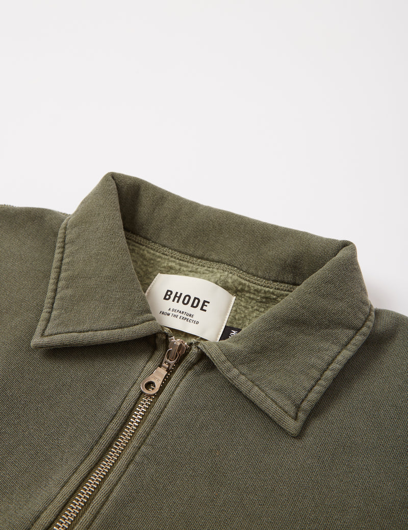 Bhode Pigment Dyed 1/4 Zip Sweat (Organic/Canada Origin, 16oz) - Dusty Sage