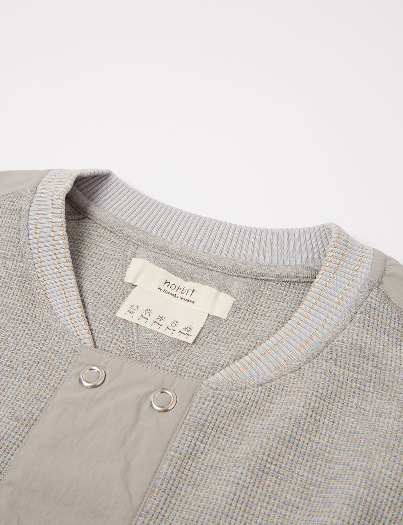 Norbit Waffle Henry Neck Long Sleeve Pocket T-Shirt - Top Grey