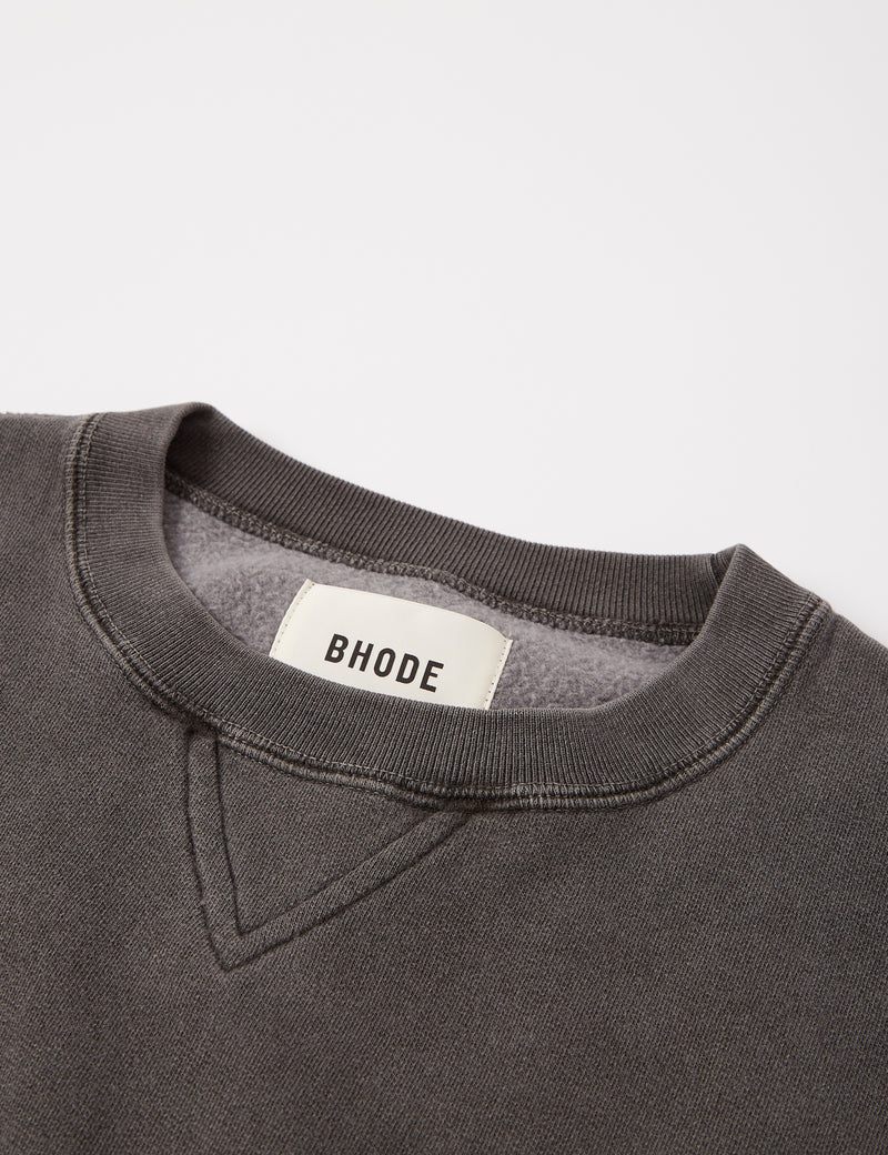 Bhode Pigment Dyed Crew Sweat (Organic/Canada Origin, 16oz) - Dusty Black