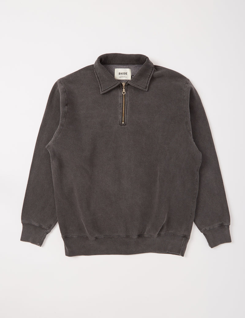Bhode Pigment Dyed 1/4 Zip Sweat (Organic/Canada Origin, 16oz) - Dusty Black
