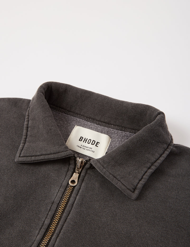 Bhode Pigment Dyed 1/4 Zip Sweat (Organic/Canada Origin, 16oz) - Dusty Black