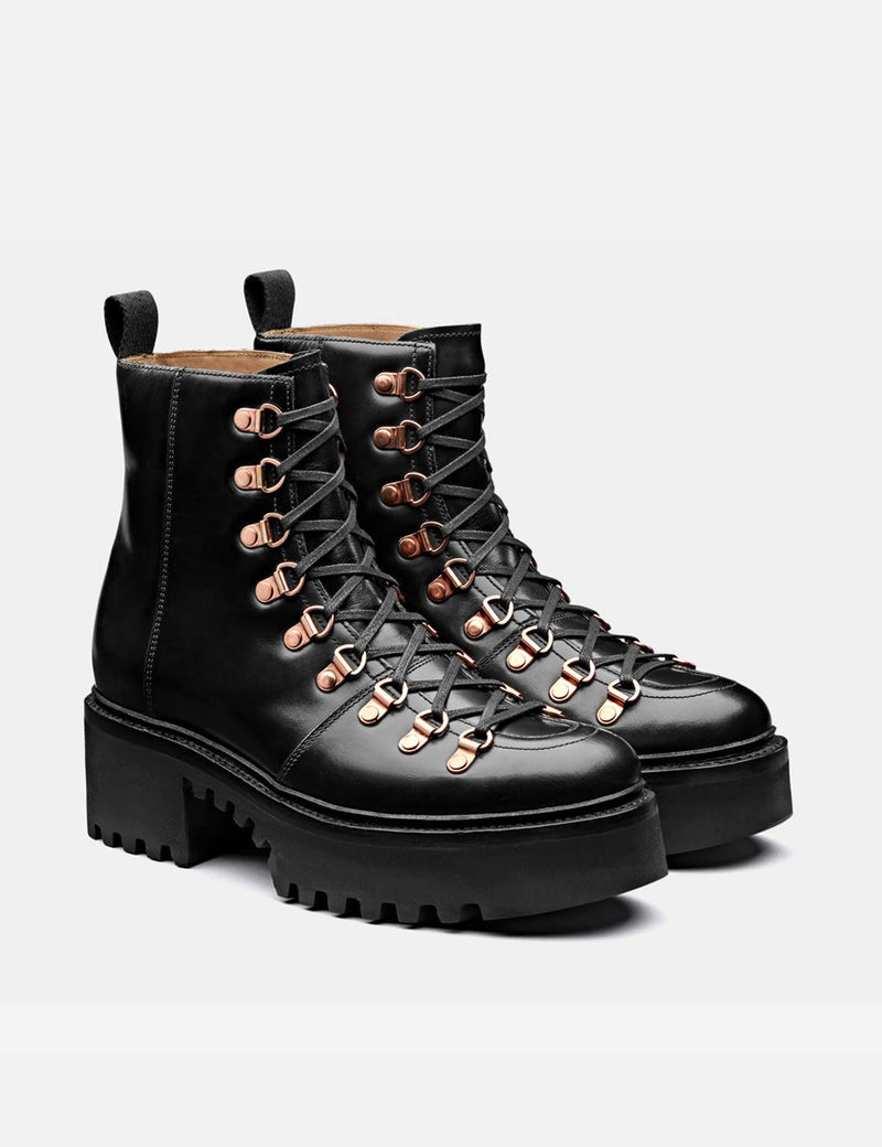 Womens Grenson Nanette Hiker Platform Sole Boots (Leather) - Black Colorado