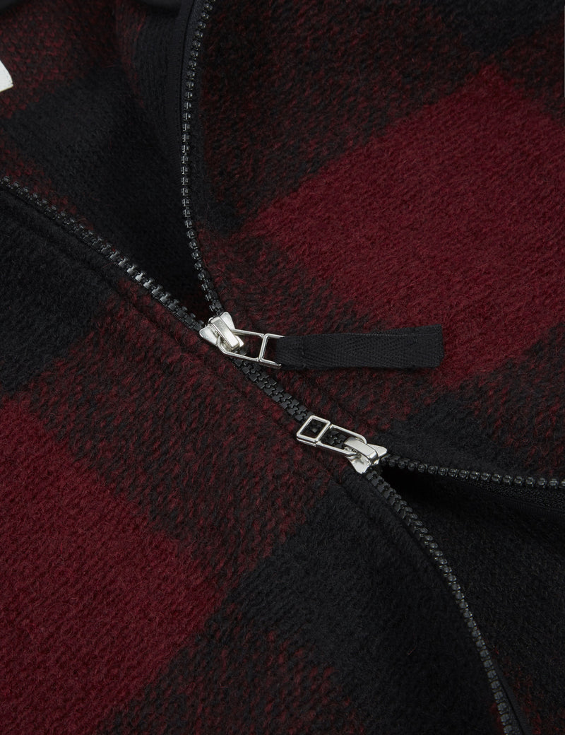 Universal Works Surfer Hoodie (Wool Fleece) - Red/Black Check
