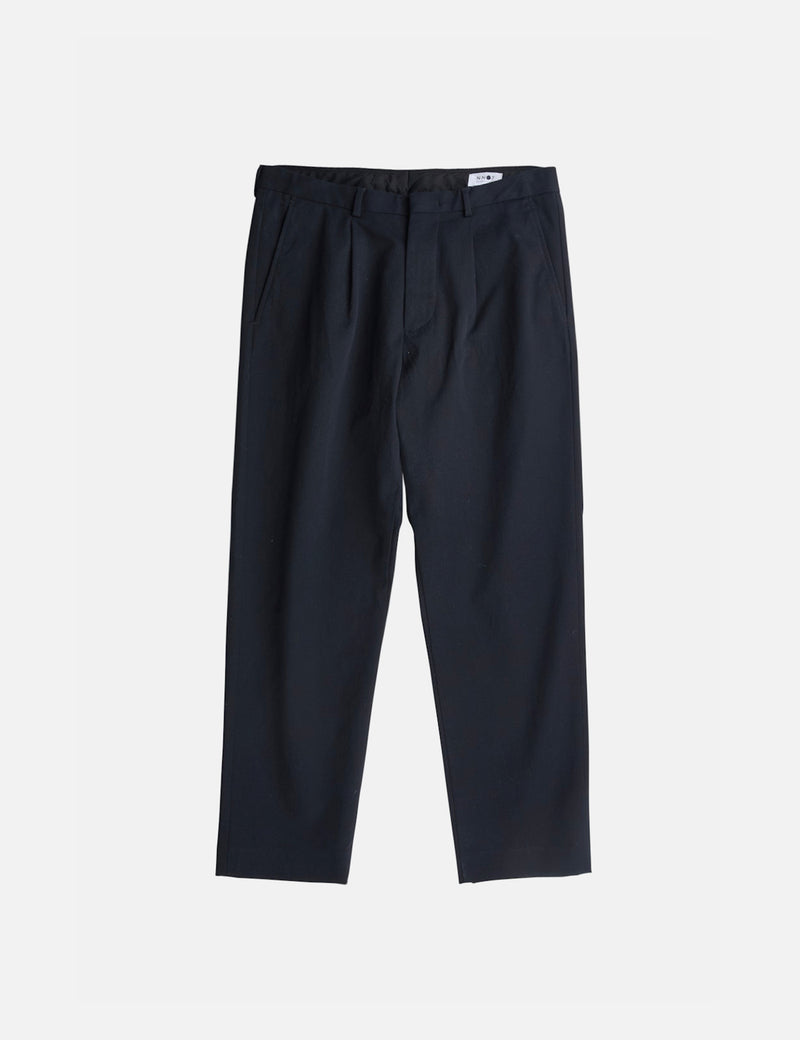 NN07 Bill Cotton Trousers (Cropped, Relaxed) - Navy Blue