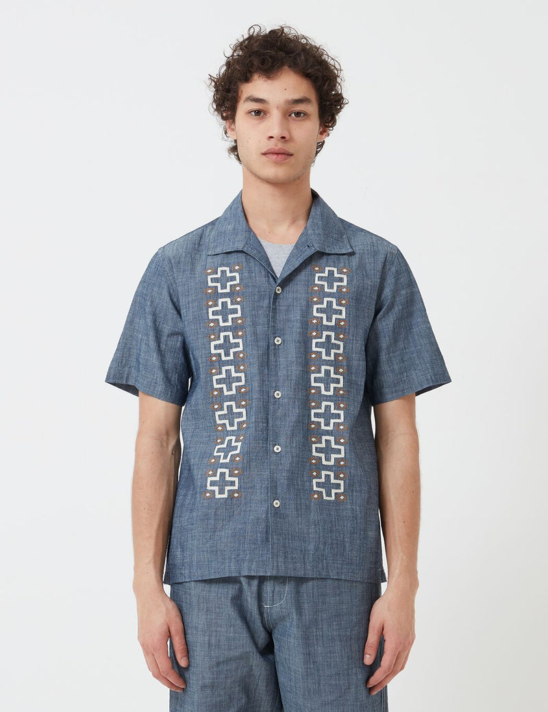Universal Works Open Collar Shirt (Chambray) - Indigo