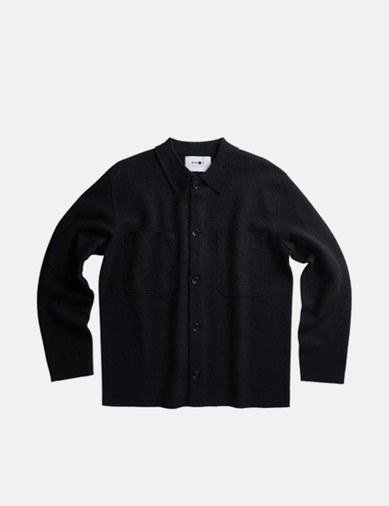 NN07 Jonasオーバーシャツ（メリノウール）-ブラック