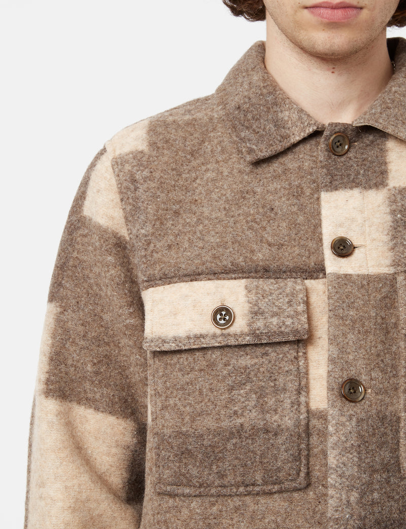 NN07 Wilas Overshirt (Wool) - Khaki Brown Check
