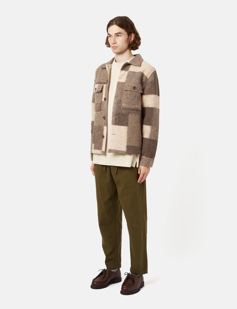 NN07 Wilas Overshirt (Wool) - Khaki Brown Check