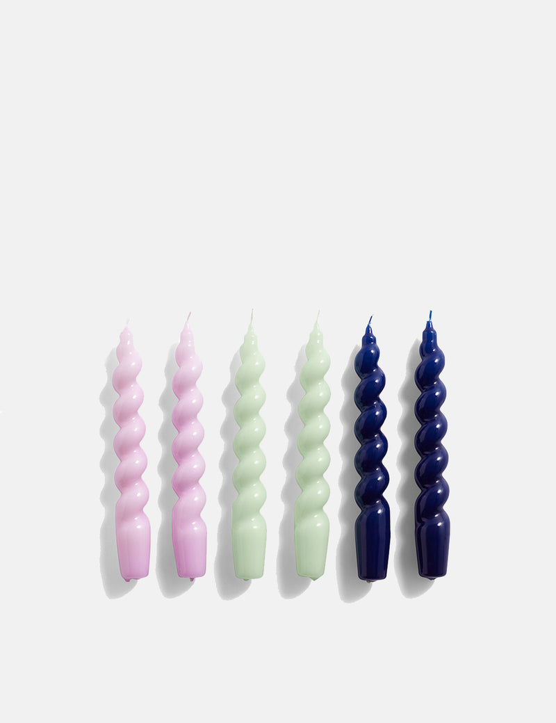 Hay Spiral Candle (Set of 6) - Lilac Mint/Midnight Blue