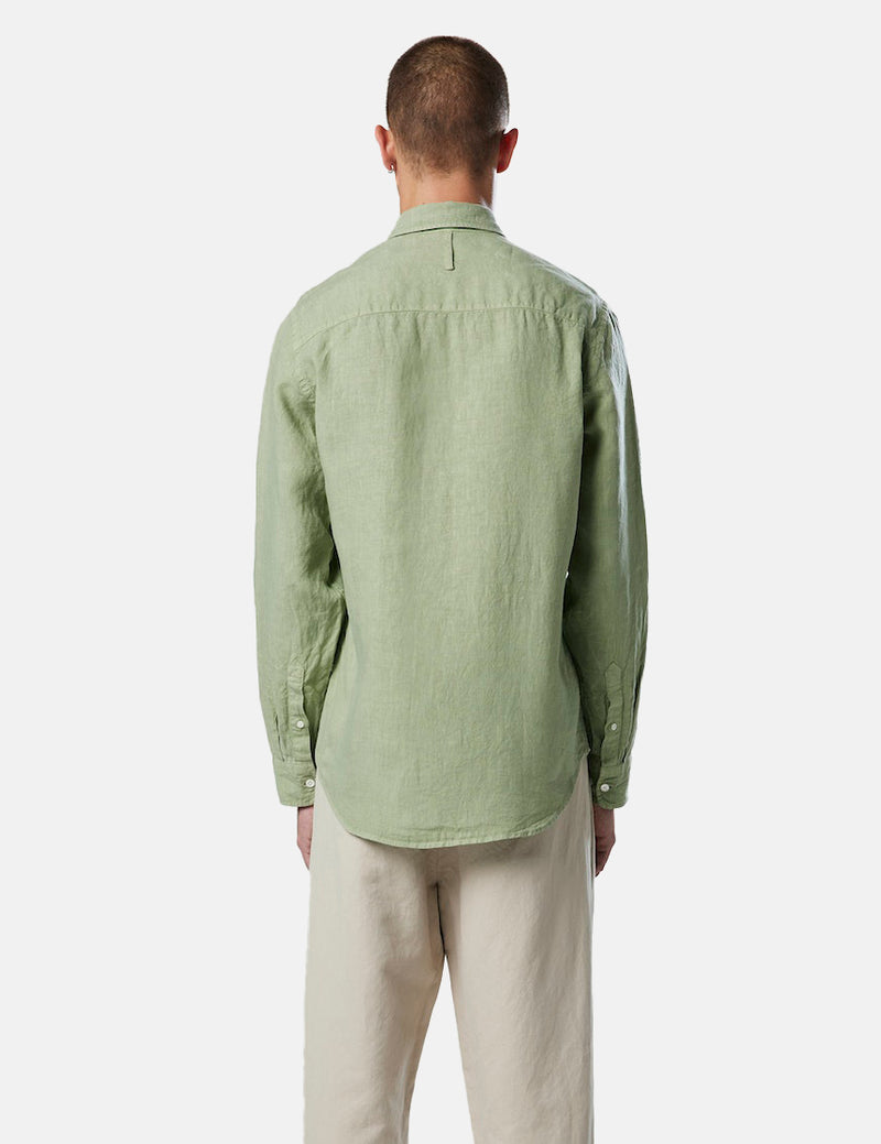 NN07 Arne BD Shirt (Linen) - Pale Green