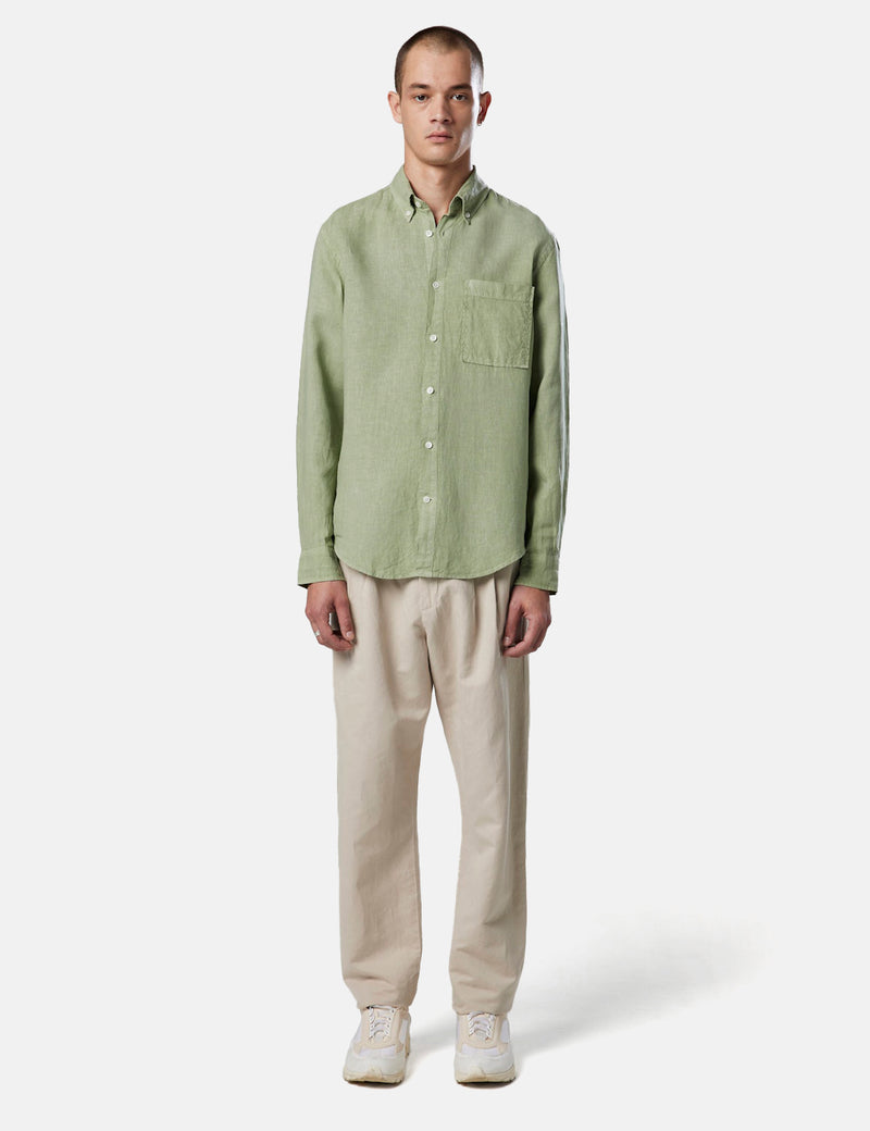 NN07 Arne BD Shirt (Linen) - Pale Green