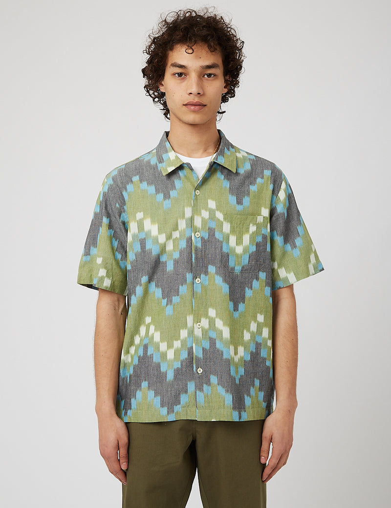 Universal Works Road Shirt (Zigzag Handloom Ikat) - Green
