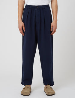Universal Works Pleated Track Pants (Recycled Cotton) - Navy Blue