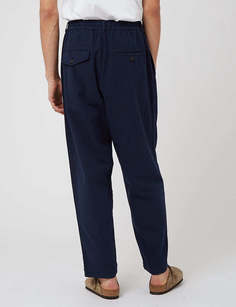 Universal Works Pleated Track Pants (Recycled Cotton) - Navy Blue