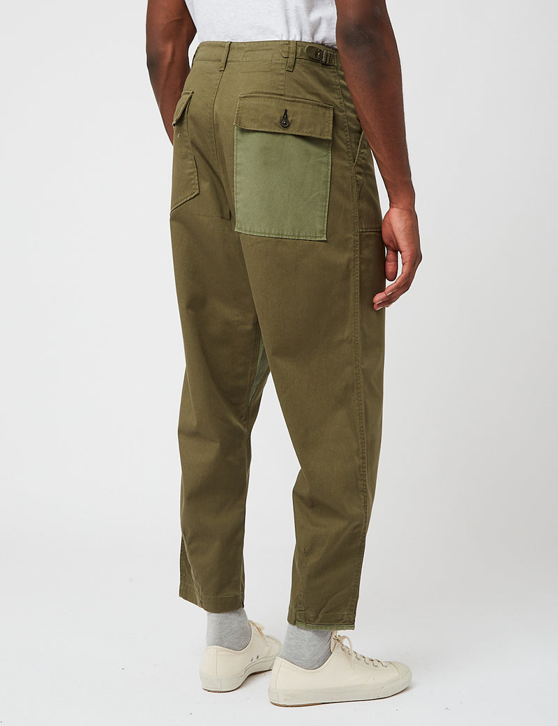 Universal Works Patched Mil Fatigue Twill Pant - Light Olive Green