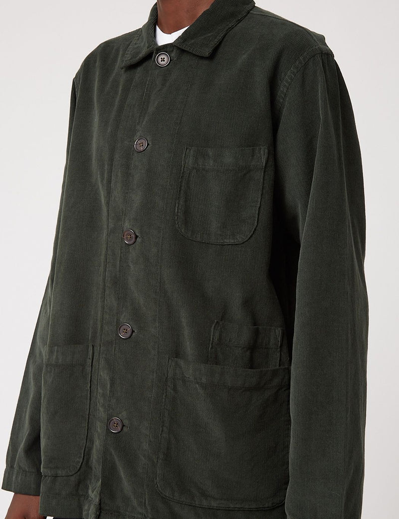 Universal Works Bakers Overshirt (Fine Corduroy) - Forest Green