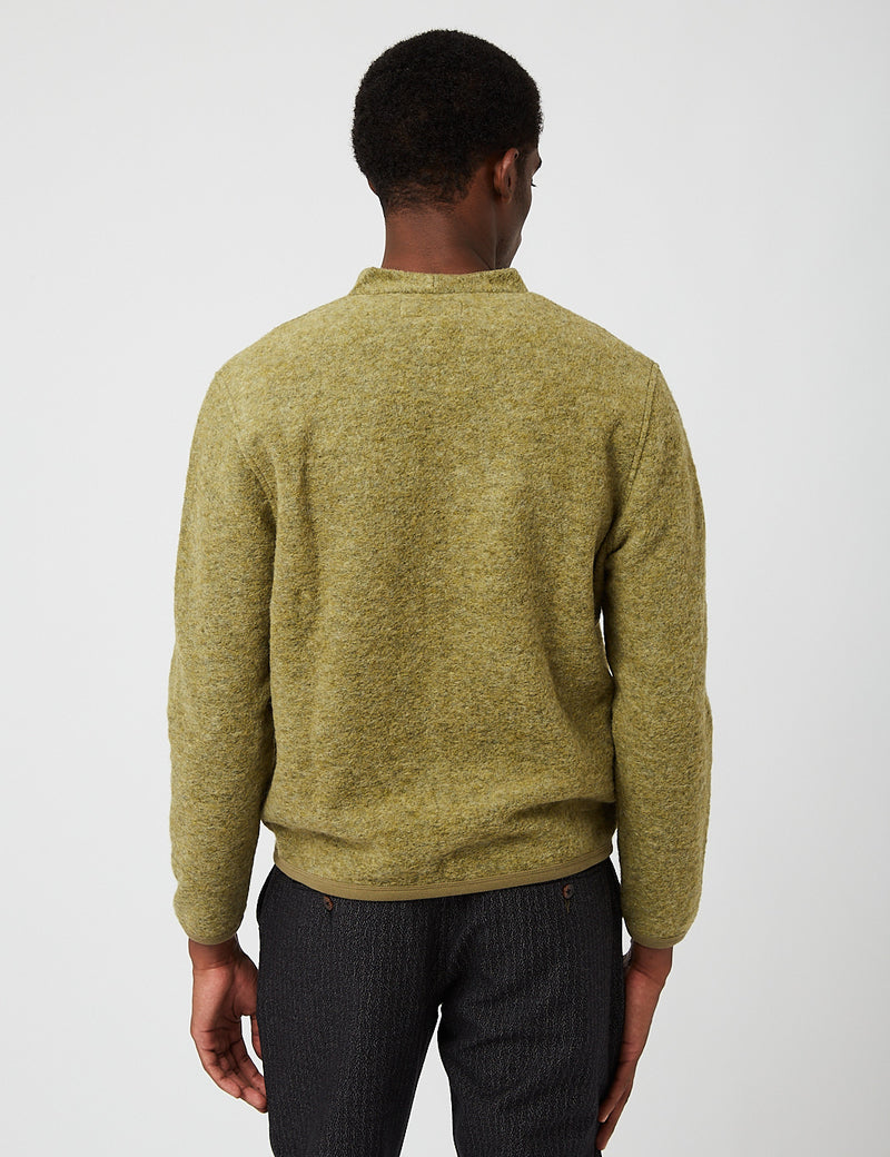 Universal Works Cardigan (Wool Fleece) - Light Olive Green