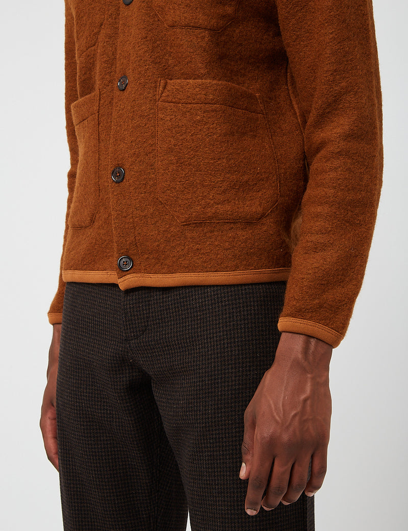 Universal Works Cardigan (Wool Fleece) - Rust Brown