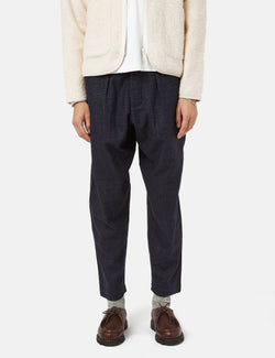 Universal Works Pleated Track Pant (Relaxed) - Navy Blue Check