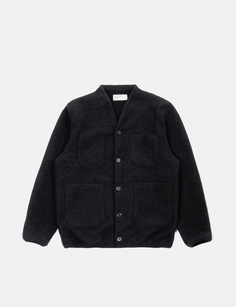 Universal Works Cardigan (Wool Fleece) - Black