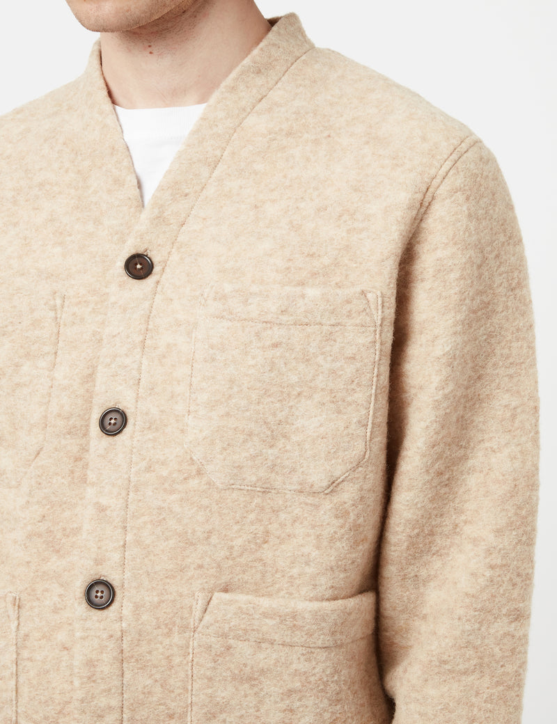 Universal Works Cardigan (Wool Fleece) - Stone Grey