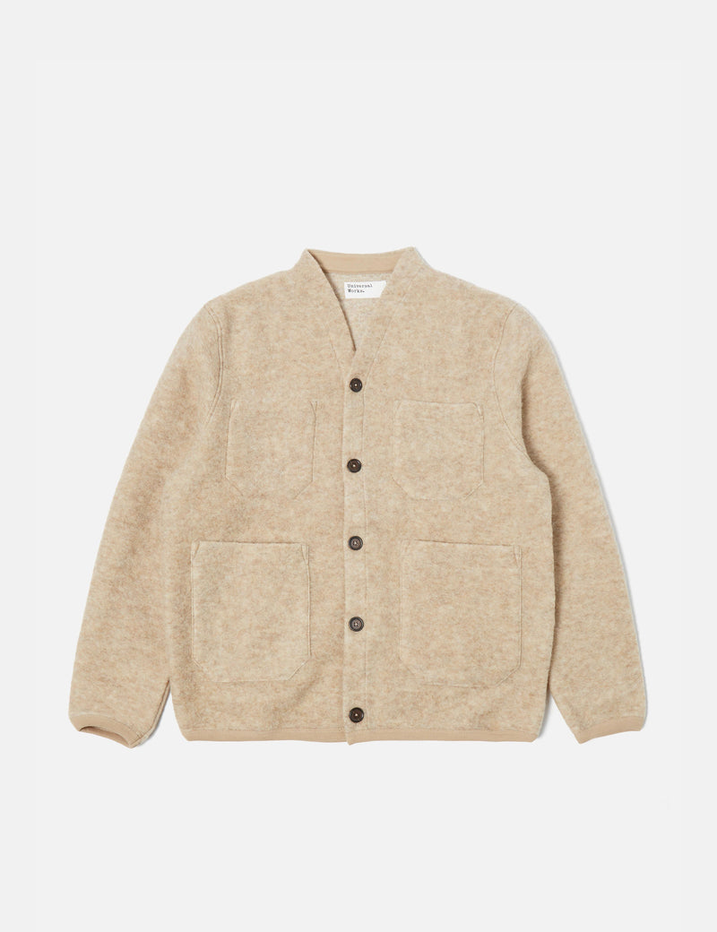 Universal Works Cardigan (Wool Fleece) - Stone Grey