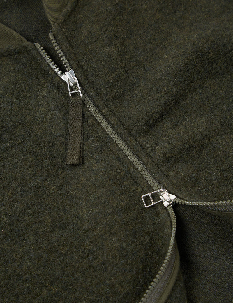 Universal Works Zip Waistcoat (Wool Fleece) - Olive Green