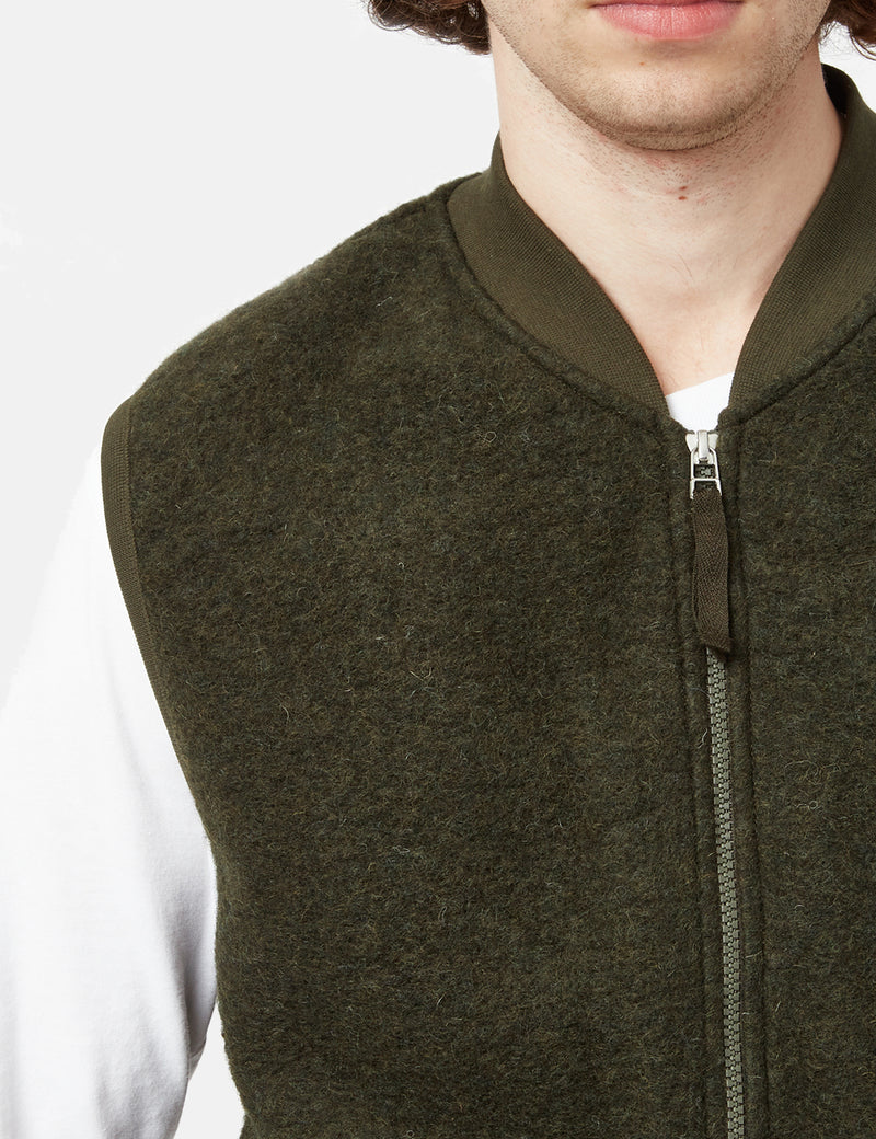 Universal Works Zip Waistcoat (Wool Fleece) Olive Green I Article.