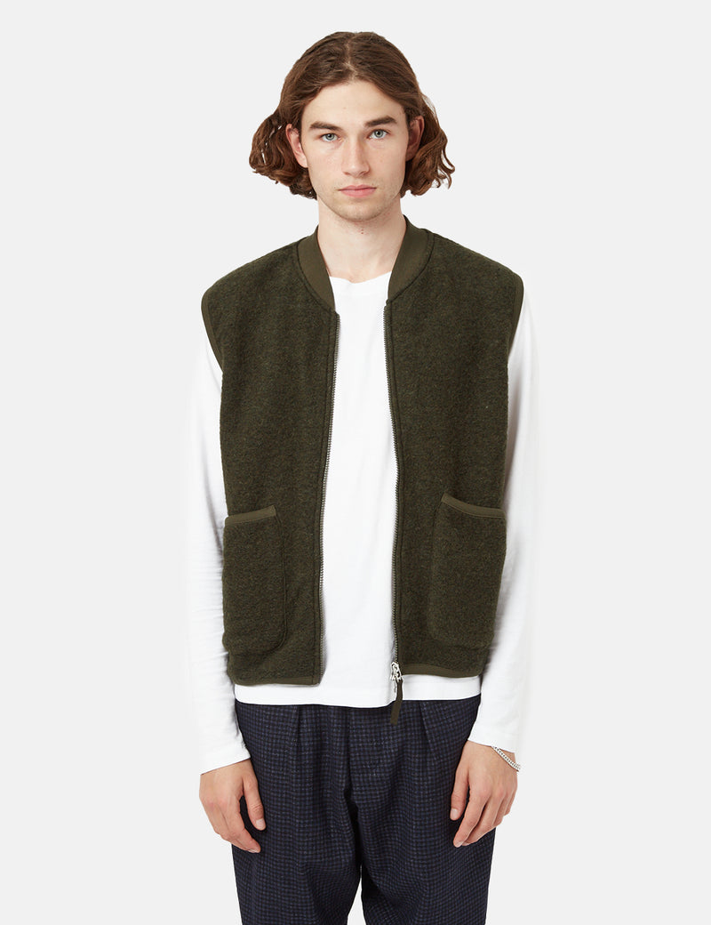 Universal Works Zip Waistcoat (Wool Fleece) Olive Green I Article.