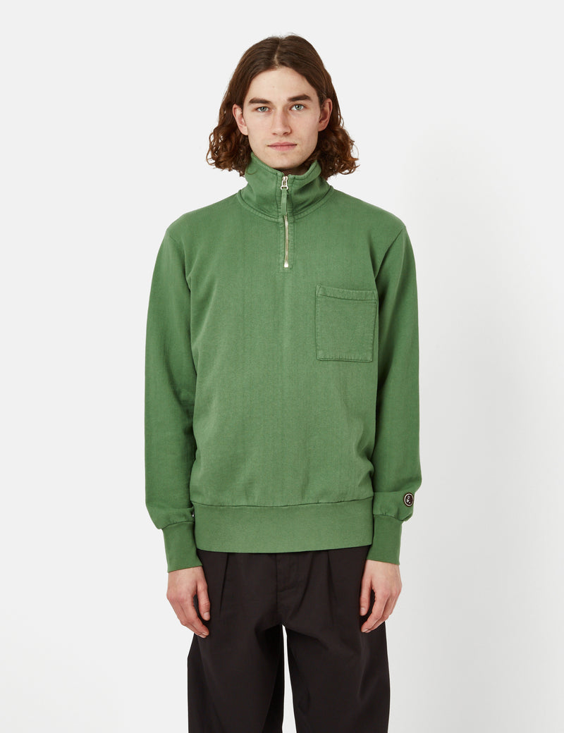 Universal Works Half Zip Sweatshirt (Dry Handle Brushback) - Green