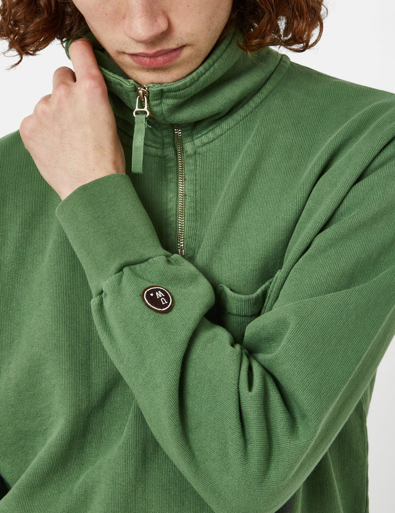 Universal Works Half Zip Sweatshirt (Dry Handle Brushback) - Green