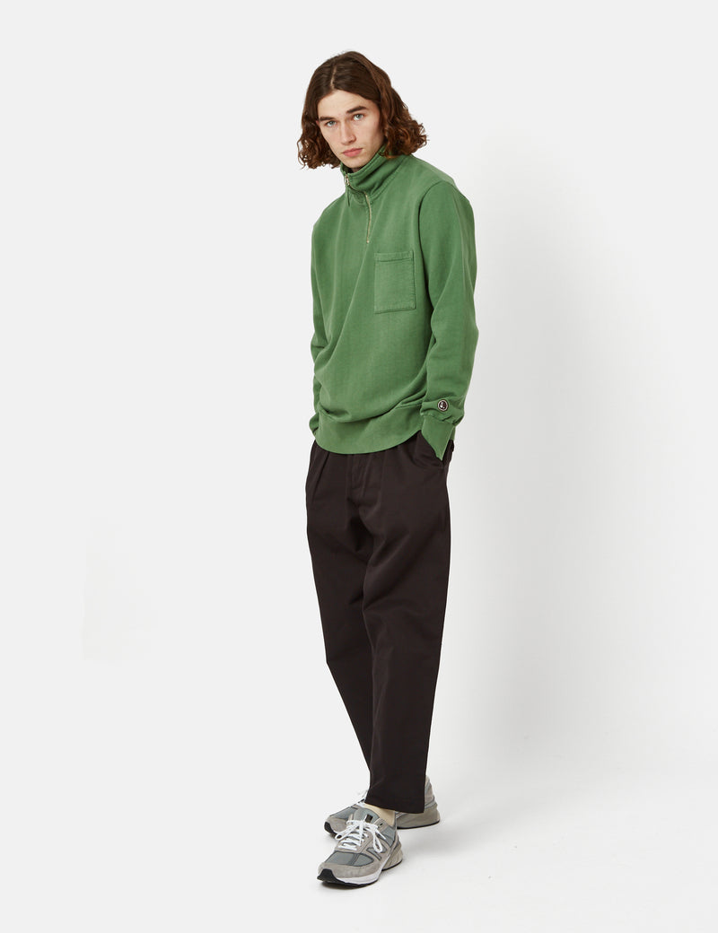 Universal Works Half Zip Sweatshirt (Dry Handle Brushback) - Green