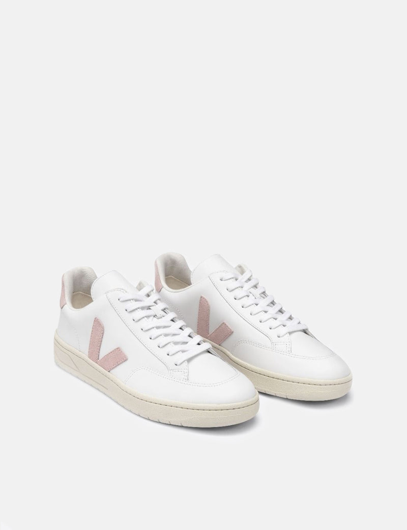 Womens Veja V-12 Leather Trainers - Extra White/Babe