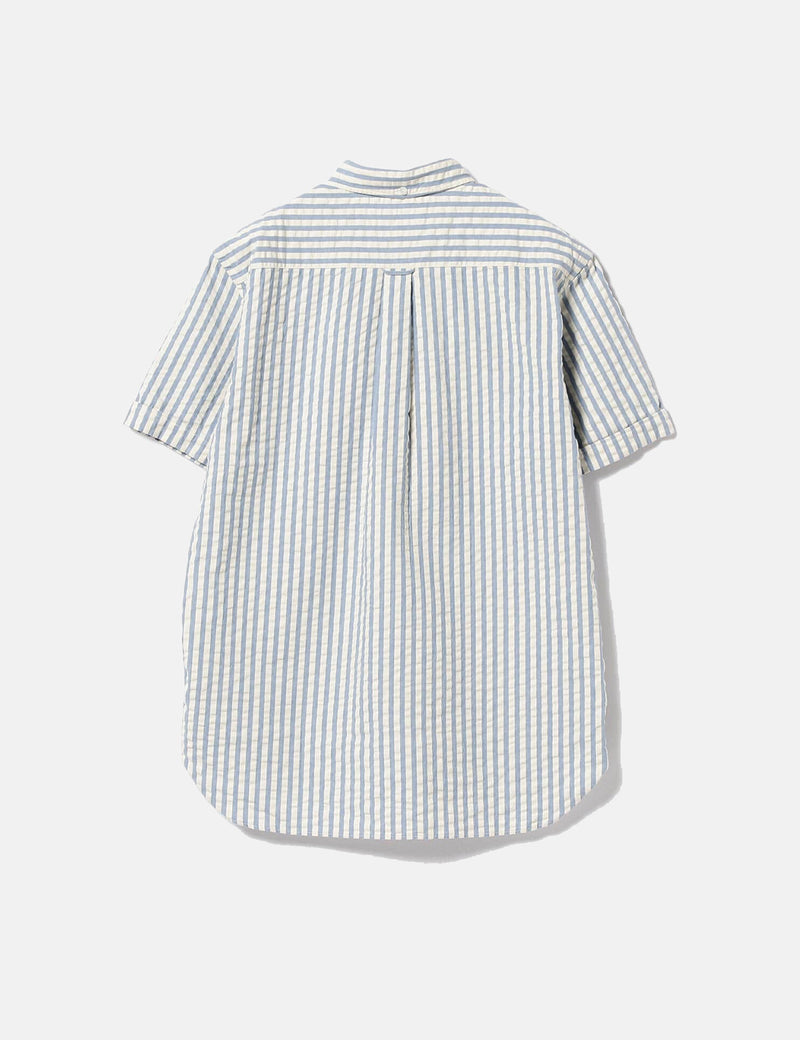 Pull à manches courtes Beams Plus BD (Seersucker) - Bleu indigo