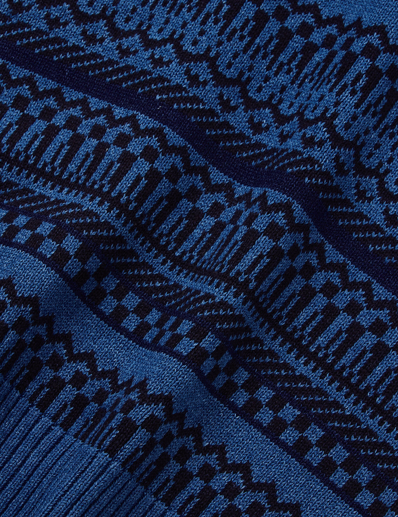 Beams Plus Indigo Knit Vest (Fair Isle Pattern) - Indigo Blue