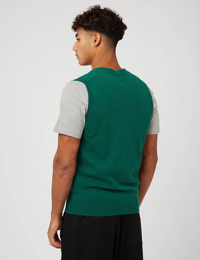 Beams Plus Button Solid Knit Vest - Green